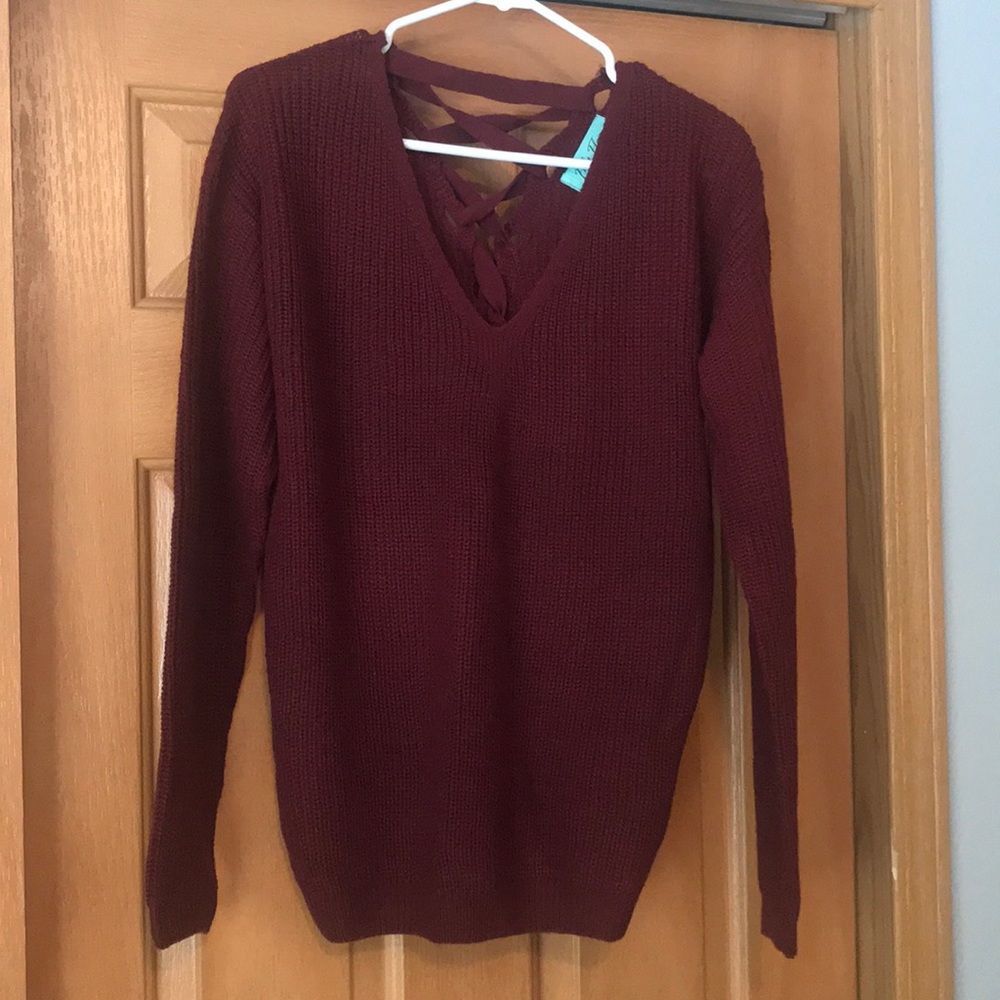 Burgundy Laced Back Sweater